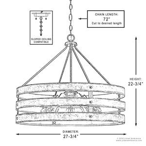 A unique lighting fixture, the UHP2479 Modern Farmhouse Chandelier, showcases luxury with its dimensions of 22-3/4