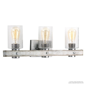 Three unique Farmhouse Bath Fixtures with glass shades, from the Adelaide Collection by Urban Ambiance.