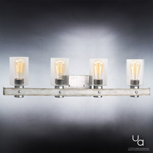 Four UHP2487 Modern Farmhouse Bath Fixtures with glass shades, from the Adelaide Collection by Urban Ambiance, offering luxury lighting fixtures.