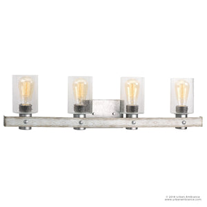 Four gorgeous UHP2487 Modern Farmhouse Bath Fixtures with glass shades.
