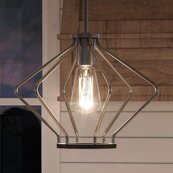 A gorgeous lighting fixture, the UHP2495 Mid-Century Modern Industrial Pendant features a metal cage hanging from it.