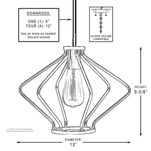 A diagram showing the dimensions of the unique UHP2495 lamp from Palma Collection by Urban Ambiance.