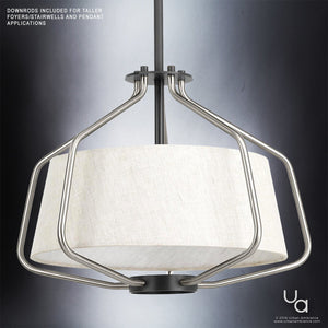A unique and luxurious Urban Ambiance UHP2497 Mid-Century Modern Industrial Chandelier with a white shade and a black frame.
