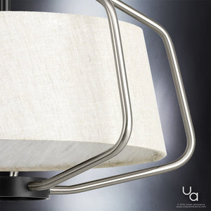 A beautiful and unique Urban Ambiance UHP2497 Mid-Century Modern Industrial Chandelier / Ceiling Fixture with a white shade and metal frame.