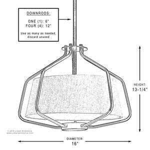 A diagram showing the dimensions of the beautiful Urban Ambiance UHP2497 Mid-Century Modern Industrial Chandelier / Ceiling Fixture, 13-1/4