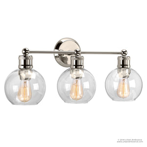 Three unique UHP2503 Vintage Bath Fixtures with clear glass globes.