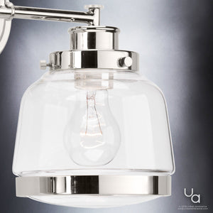 An UHP2536 Industrial Chic Bathroom Vanity Light with a unique chrome finish.