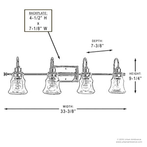 A diagram showing the dimensions of a beautiful UHP2554 Vintage Bathroom Vanity Light, 9.25