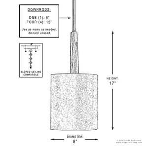A gorgeous diagram showing the dimensions of a UHP2633 Cosmopolitan Pendant, 17