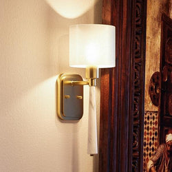 A unique and gorgeous UHP2636 Cosmopolitan Bath / Wall Light, 17"H x 6"W, Palladian Gold Finish, Oxford Collection from Urban Ambiance next to a
