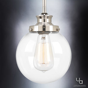 A beautiful UHP2640 Vintage Pendant light with a clear glass globe.