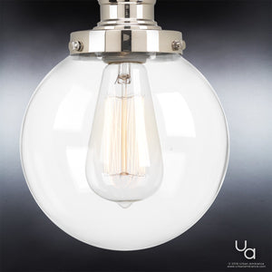 An UHP2640 Vintage Pendant lighting fixture with a clear glass globe made by Urban Ambiance's Glasgow Collection.