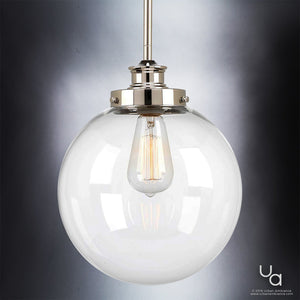 A gorgeous UHP2642 Vintage Pendant lighting fixture with a unique polished nickel finish from the Glasgow Collection, made by Urban Ambiance.