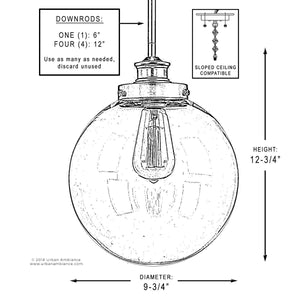 A diagram showcasing the gorgeous dimensions of a unique UHP2642 Vintage Pendant lamp.