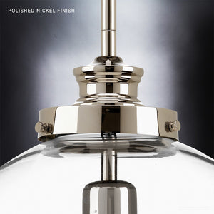 A gorgeous UHP2644 Vintage Pendant lighting fixture with a glass globe and a chrome finish, from the Urban Ambiance Glasgow Collection.
