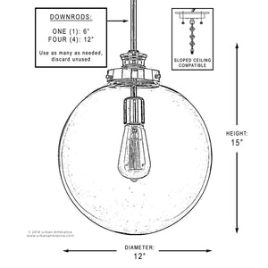 A diagram showing the dimensions of a gorgeous UHP2644 Vintage Pendant, 15