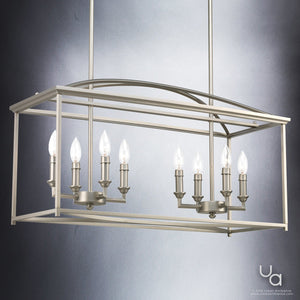 A luxury lighting fixture from the Mackay Collection by Urban Ambiance, featuring a Moroccan chandelier with six candle lights.