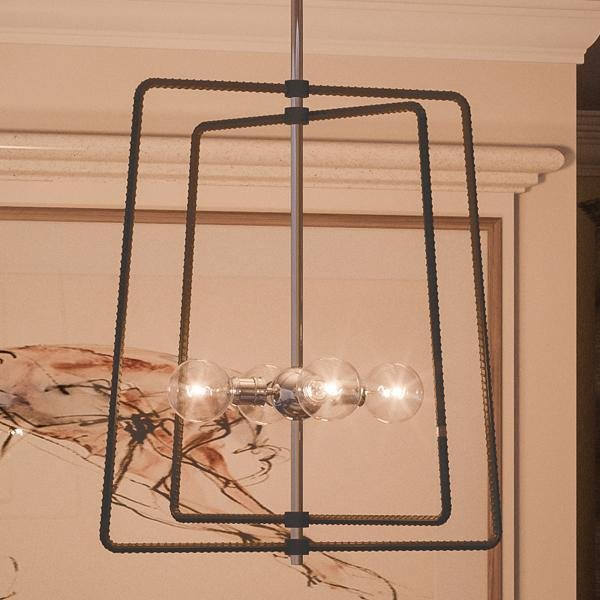 UHP2660 Industrial Chic Chic Chandelier, 23"H x 21.875"W, Polished Chrome Finish, Spokane Collection