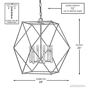 A unique luxury lighting fixture showing the dimensions of the Urban Ambiance UHP2702 Contemporary Chandelier, 26