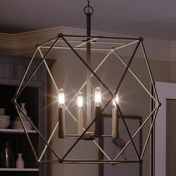 A unique UHP2703 Contemporary Chandelier, 19"H x 23.5"W, Midnight Black Finish, Aberdeen Collection by Urban Ambiance hanging over a table.