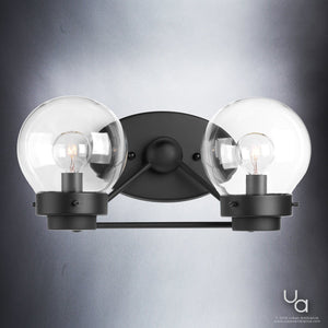 Two unique Contemporary Bathroom Vanity Lights with exquisite glass globes on a black background.