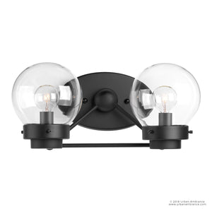 A beautiful Urban Ambiance bathroom light fixture with two glass globes.