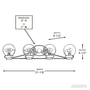 A diagram showing the dimensions of a unique lighting fixture, the Urban Ambiance UHP2708 Contemporary Bathroom Vanity Light, 6.5