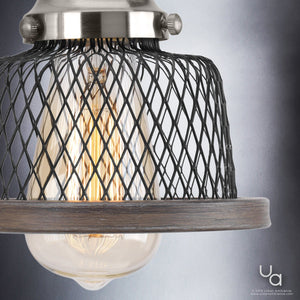 Close-up of the Urban Ambiance UHP2720 Vintage Bathroom Vanity Light from the Eugene Collection, showcasing its industrial-style brushed nickel finish and classic design against a neutral background.