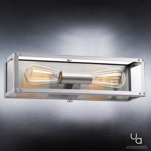 An Industrial Chic Electric Bath Fixture with two bulbs, offering gorgeous lighting.