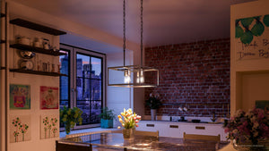 A kitchen with the gorgeous UHP2753 Modern Farmhouse Farmhouse Chandelier lighting fixture.