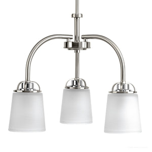 Three gorgeous UHP2763 Transitional Chandeliers with frosted glass shades from the Urban Ambiance Boise Collection.