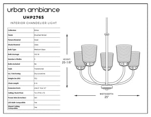A diagram showing the dimensions of a gorgeous lighting fixture, UHP2765 Transitional Chandelier, 20-1/8