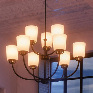 A beautiful UHP2768 Transitional Chandelier, 20-3/8" x 31-1/4", Olde Bronze Finish, Boise Collection by Urban Ambiance with six unique lights