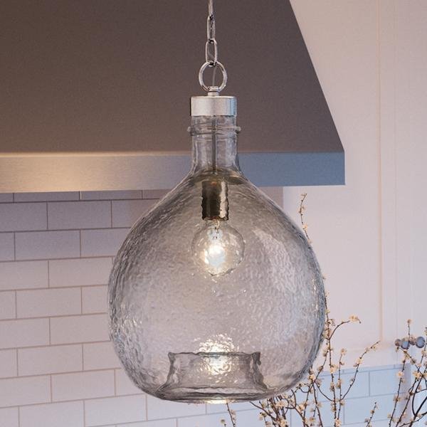UHP2772 Modern Farmhouse Pendant, 20-3/8"H x 13"W, Brushed Nickel Finish, Hobart Collection