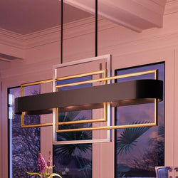 A unique UHP2780 Modern Chandelier, finished in Midnight Black, adds a gorgeous touch to any living room.