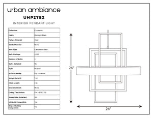 A gorgeous diagram of the dimensions of the UHP2782 Modern Chandelier, 26