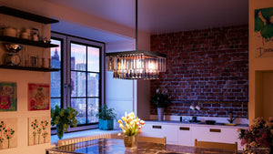 A kitchen with a beautiful Urban Ambiance UHP2884 Cosmopolitan Chandelier, 11