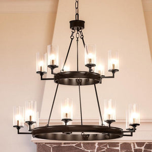 A unique and beautiful Urban Ambiance UHP2893 Rustic Chandelier, 40-3/8" x 47-1/8", Charcoal Finish, hanging over a