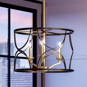 A beautiful UHP2910 French Country Country Chandelier, 12" x 18-1/8", Midnight Black Finish, Breda Collection light fixture with a gold finish and a city