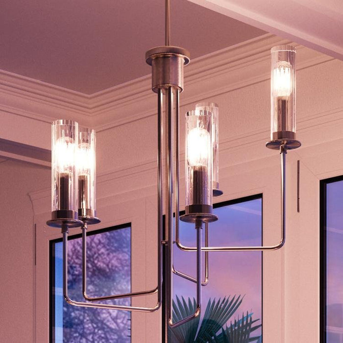UHP2980 Industrial Chandelier, 22-1/4" x 24", Brushed Nickel Finish, Pamplona Collection