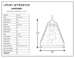 A unique lighting fixture diagram showcasing the beautiful dimensions of the UHP2990 Industrial Pendant Light from the Rochdale Collection by Urban Ambiance.