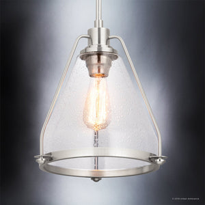 A beautiful Urban Ambiance UHP2992 Industrial Pendant Lamp with a clear glass shade.