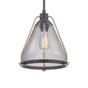 The UHP2991 Industrial Pendant Light from Urban Ambiance’s Rochdale Collection features a clear, cone-shaped glass shade, visible Edison-style bulb, and metal accents in an elegant Olde Bronze finish. Measuring 13″ x 13″, this geometric pendant light adds a striking modern touch to any space while delivering brilliant illumination and elevating your décor.