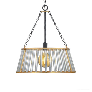 A beautiful Art Deco pendant lamp with a metal cage hanging from it.