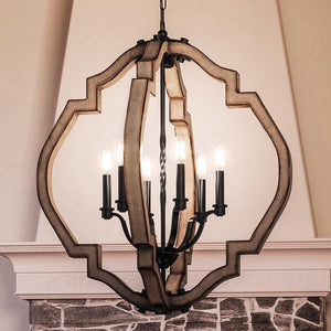 Keyword: luxury

Description: A luxurious UHP3031 Rustic Chandelier from the Wycombe Collection, with an Olde Iron Finish, elegantly hanging over a fireplace in a living room by