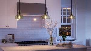 A kitchen with a unique pendant lamp, Urban Ambiance UHP3042 Modern Farmhouse Farmhouse Pendant Light, 11-1/4