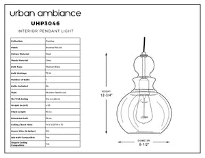 A diagram showing the dimensions of a UHP3046 Modern Farmhouse Farmhouse Pendant Light, 12-3/4