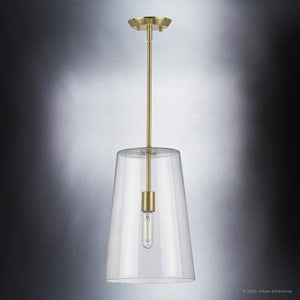 A beautiful Colonial pendant lamp with a clear glass shade.