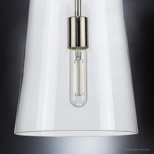 A unique UHP3090 Colonial Pendant Light from the Urban Ambiance Tustin Collection, with a clear glass shade.