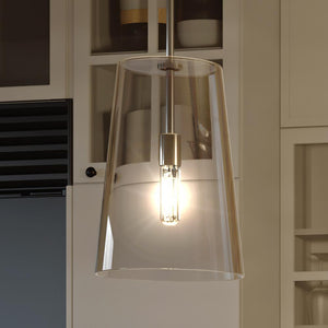 An UHP3091 Colonial Pendant Light, 15.875"H x 10.5"W, Polished Nickel Finish from the Tustin Collection by Urban Ambiance, creating a beautiful ambiance over